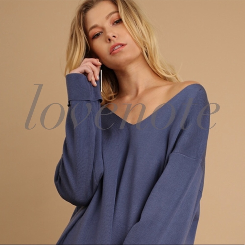 🌸1 S🌸 VNeck Sweater Tunic Split Side Hi-Low Hem - Picture 2 of 5